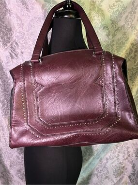 BCBGeneration Burgundy Hannah Satchel/Tote with Stud-trim